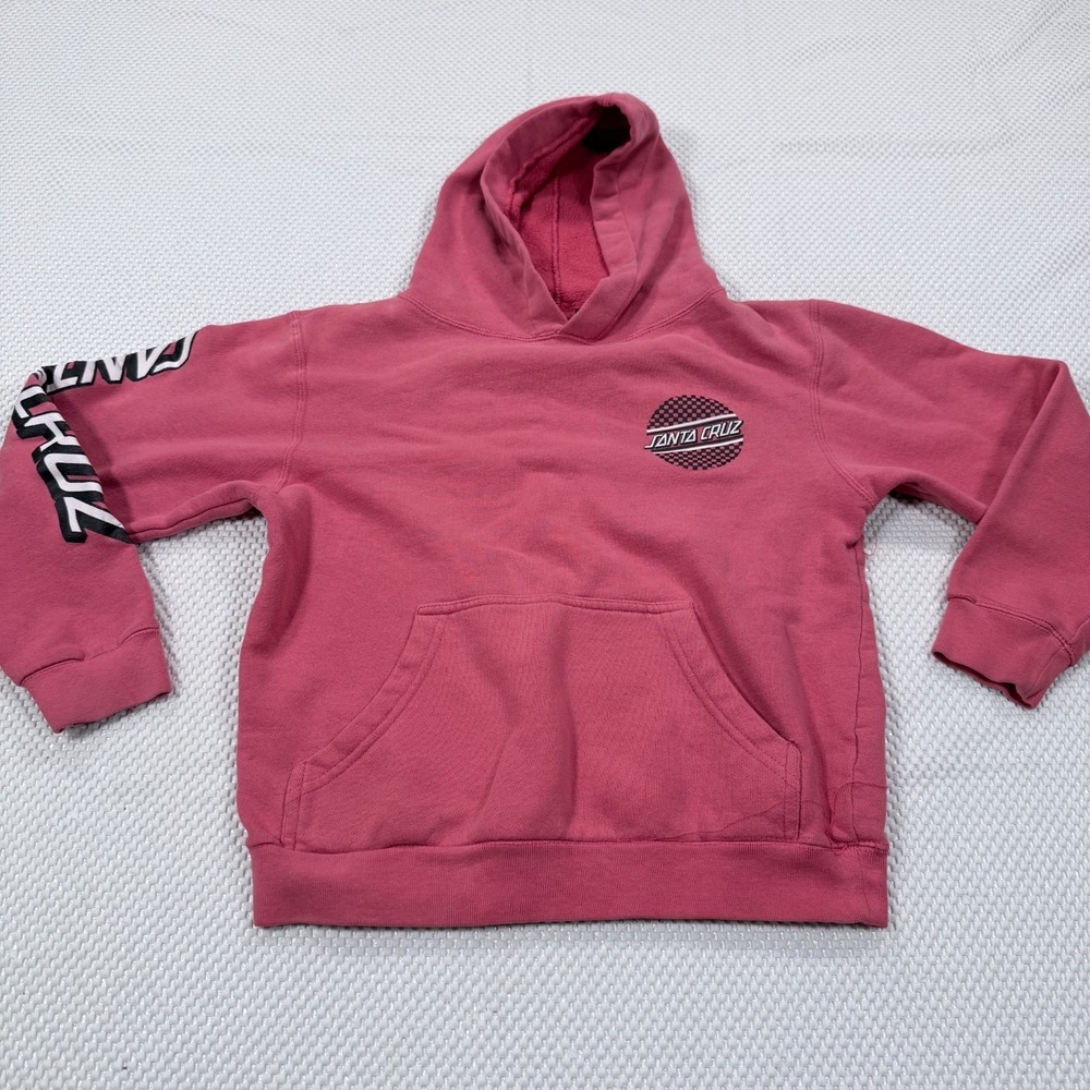 Santa Cruz Skateboards Hoodie Mens Medium Pink Checkered Dot Logo Sleeve Print